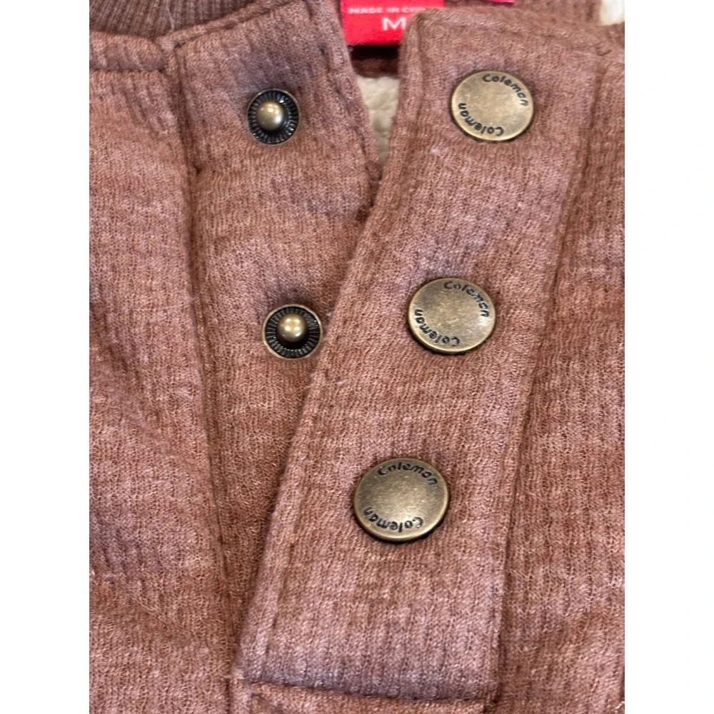 Coleman Mens Brown Sherpa Lined Waffle Knit Henley Pullover Sweater Size M